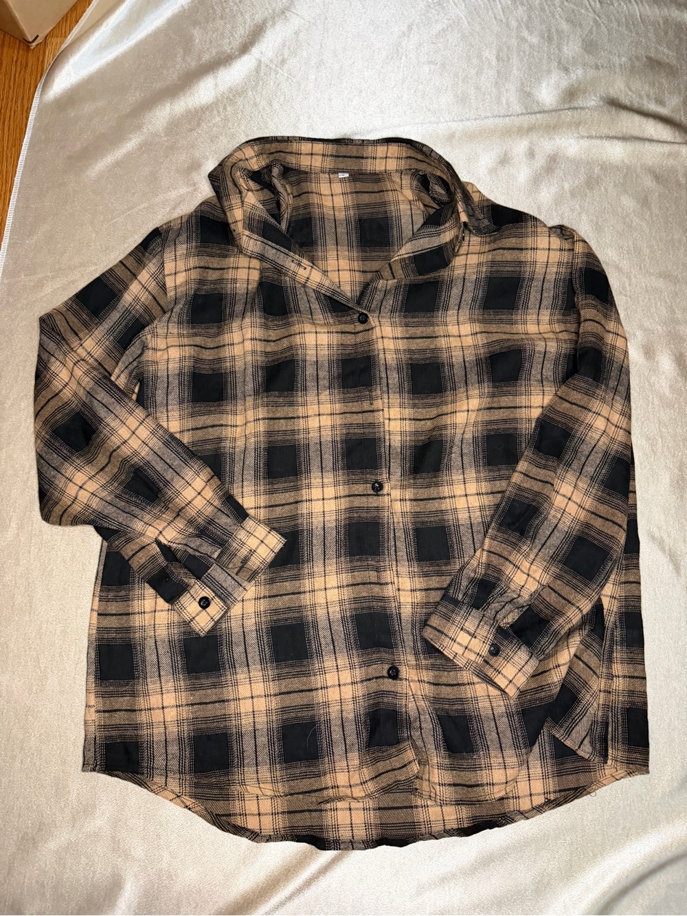 Unbranded Tan and Black Plaid Button-Down Shirt Women’s Size S